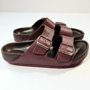 BIRKENSTOCK Arizona Exquisite Leather Slide Sandals Zinfandel 38 7 Distressed